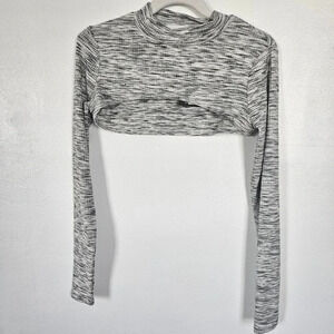 n:philanthropy Mock Neck Long Sleeve Cutout Cropped Top Grey Marl Size Small NWT